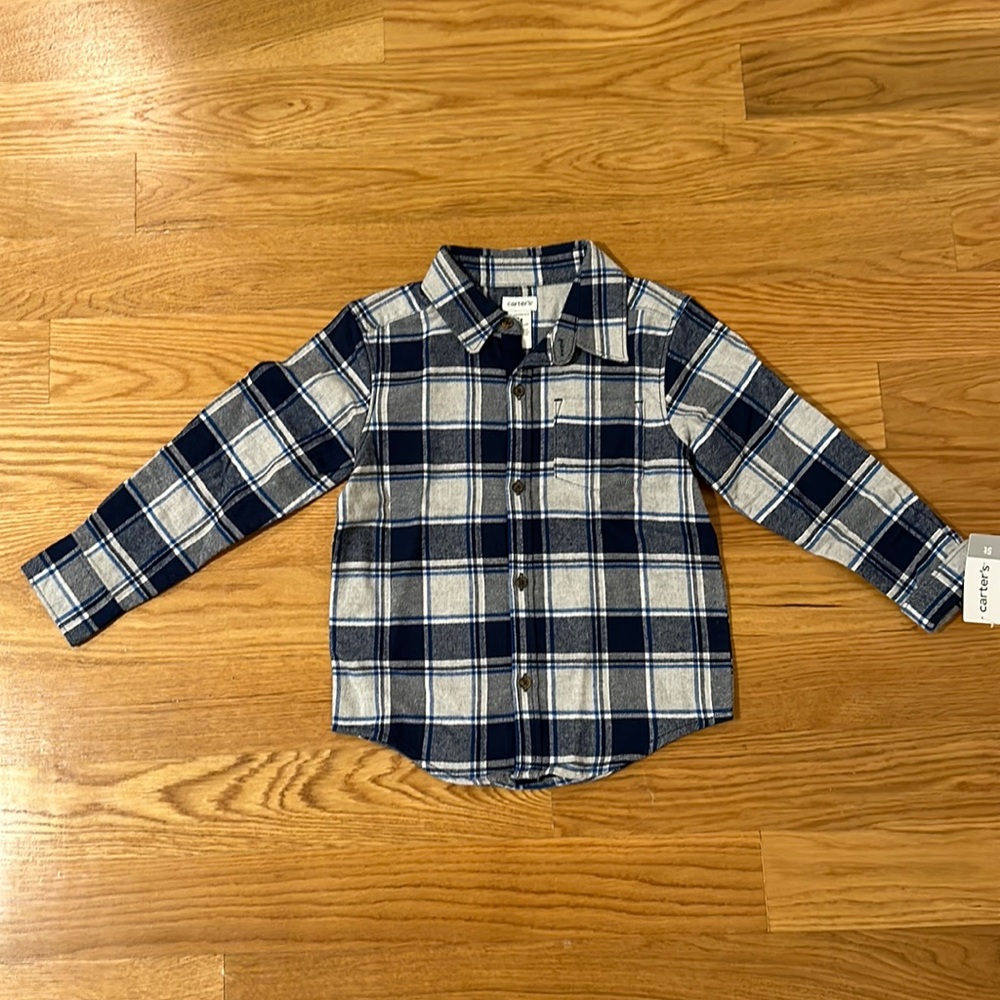 Carter’s Boys blue plaid button down - brand new with tags